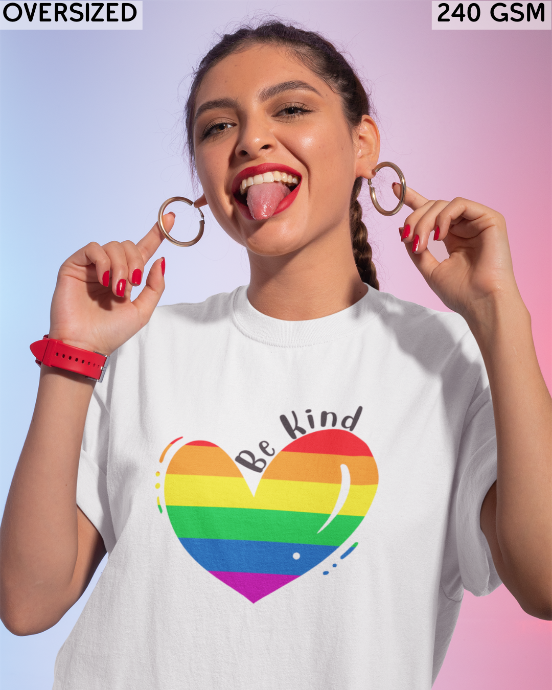 Be Kind Rainbow Heart LGBTQ+ Oversized T-Shirt - Unisex