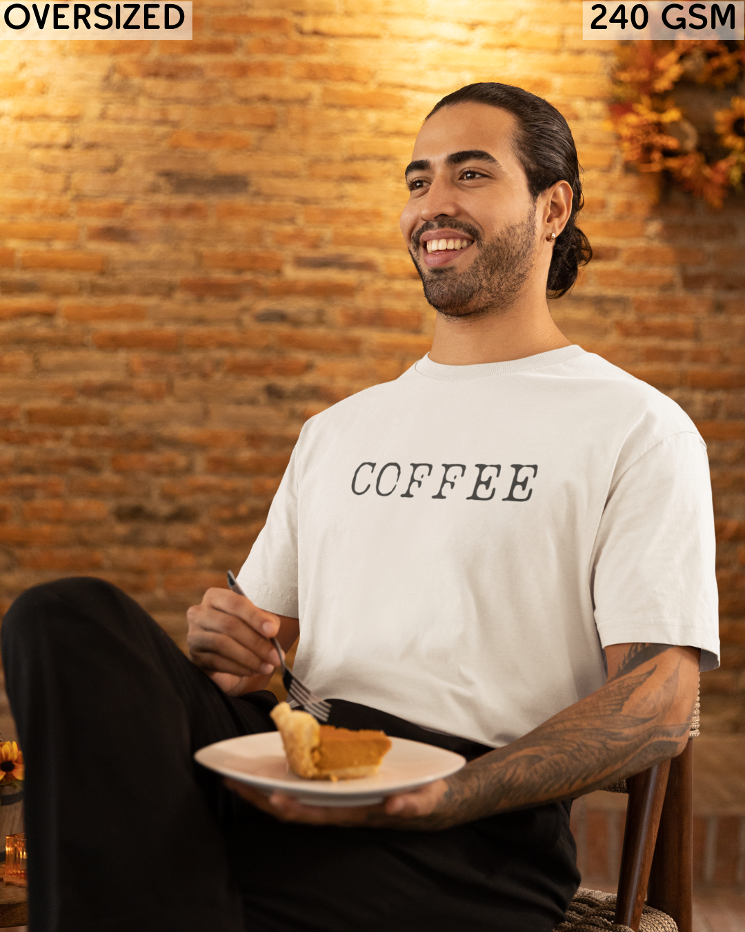 Coffee Small (English) Text Oversized T-Shirt - Unisex