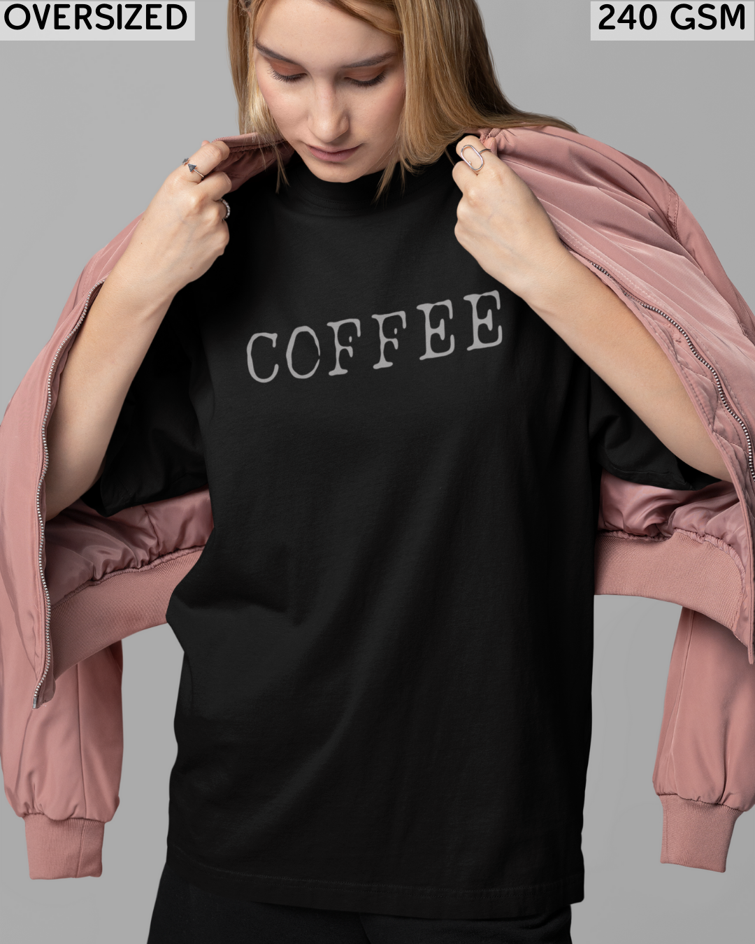 Coffee Small (English) Text Oversized T-Shirt - Unisex
