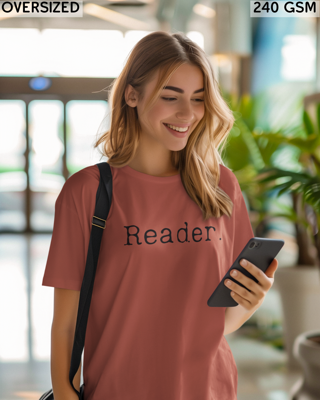 Reader Small (English) Text Oversized T-Shirt - Unisex