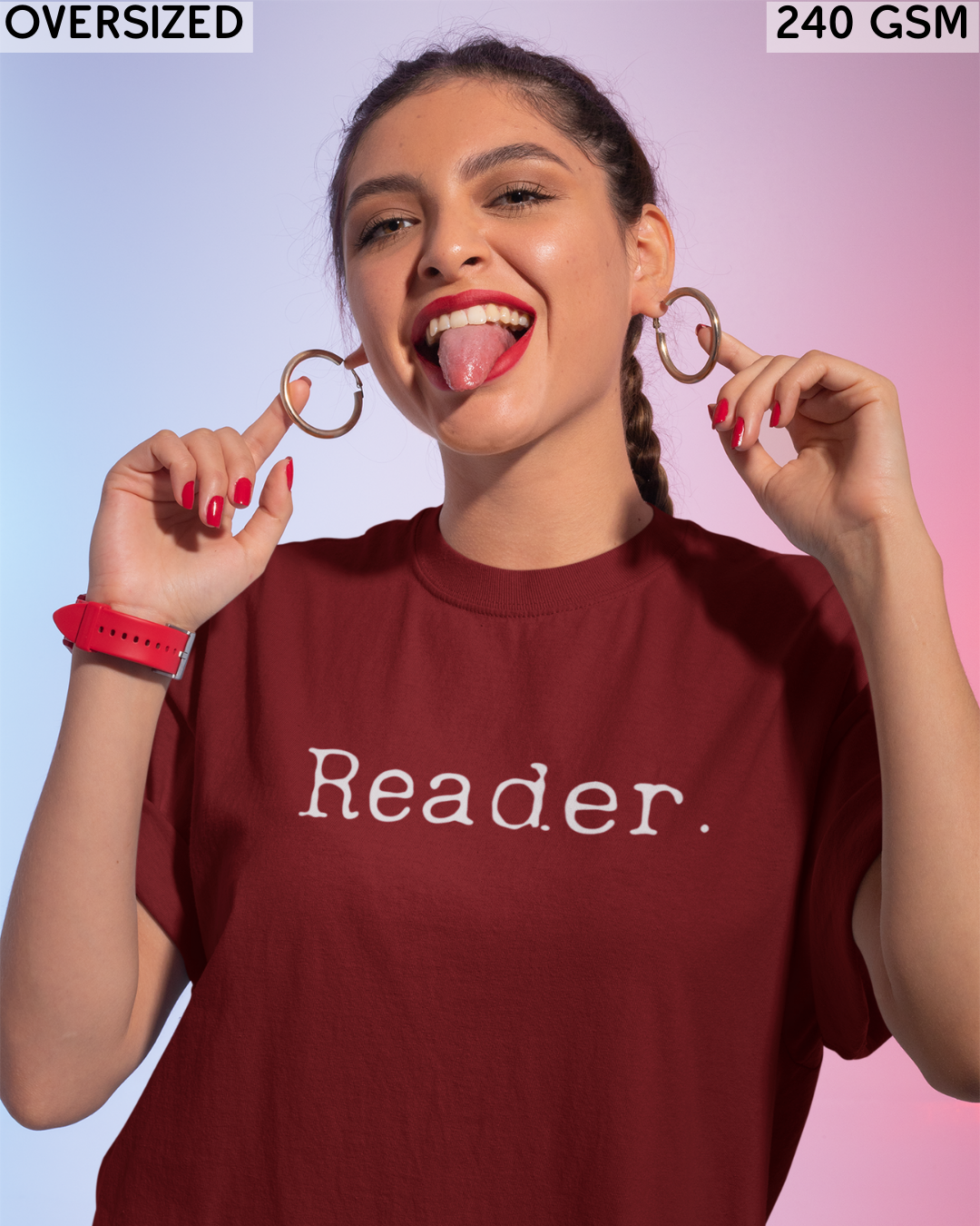 Reader Small (English) Text Oversized T-Shirt - Unisex