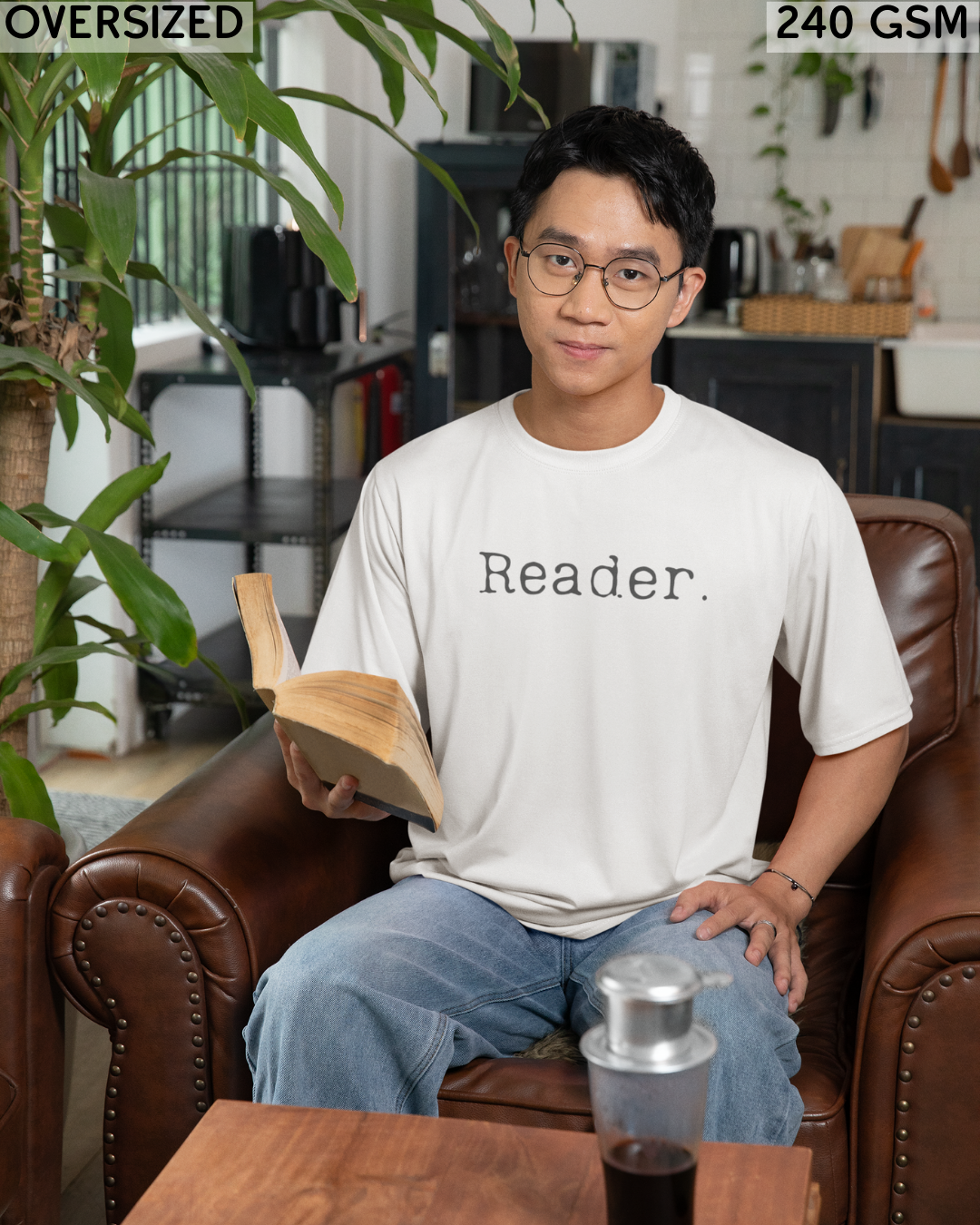 Reader Small (English) Text Oversized T-Shirt - Unisex
