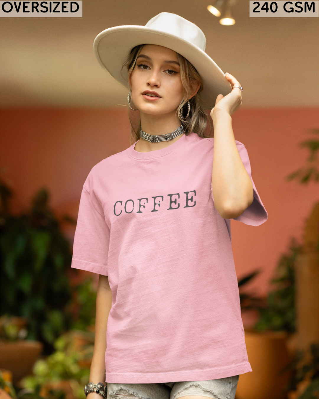 Coffee Small (English) Text Oversized T-Shirt - Unisex