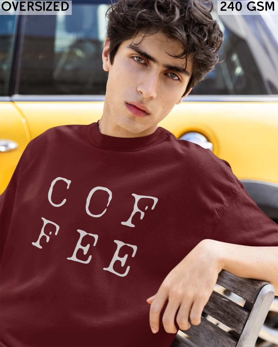 Coffee Large (English) Text Oversized T-Shirt - Unisex