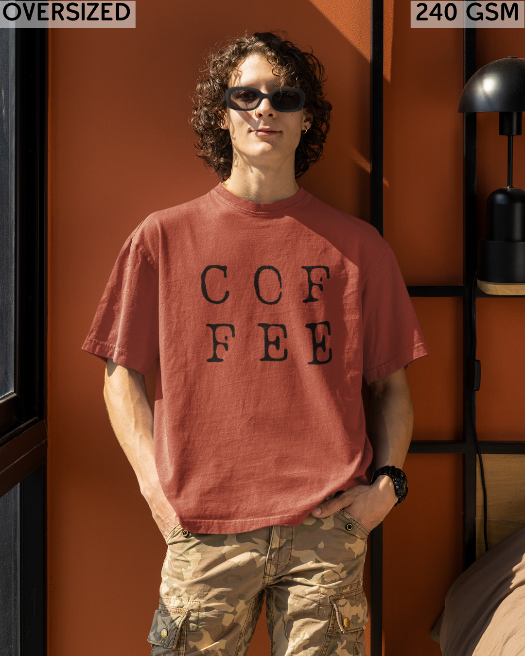 Coffee Large (English) Text Oversized T-Shirt - Unisex