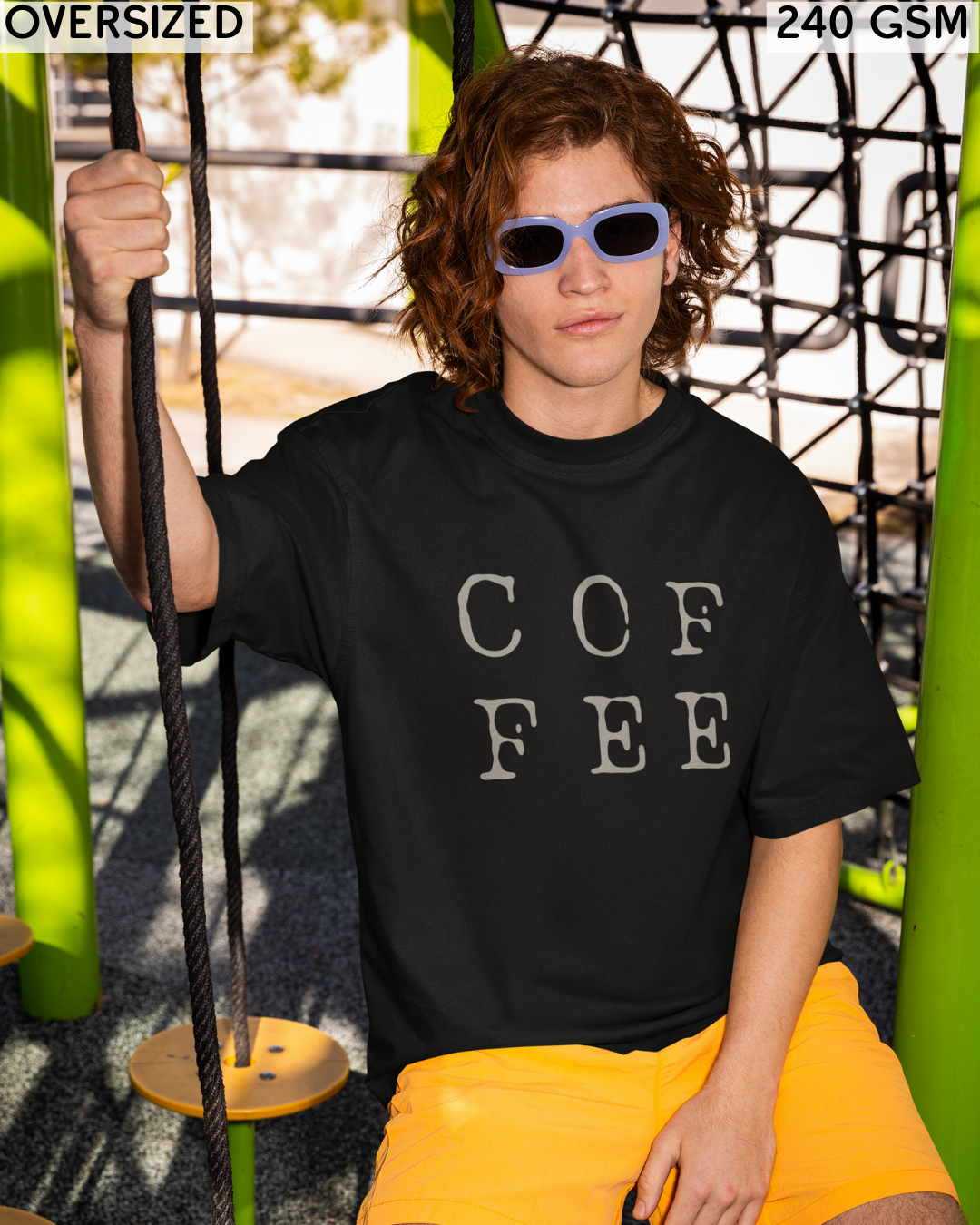 Coffee Large (English) Text Oversized T-Shirt - Unisex