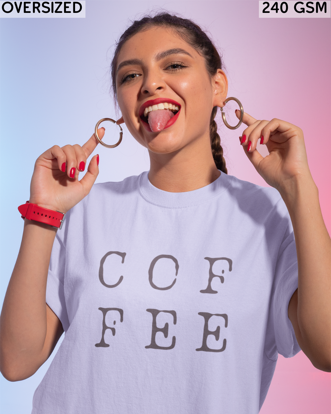 Coffee Large (English) Text Oversized T-Shirt - Unisex