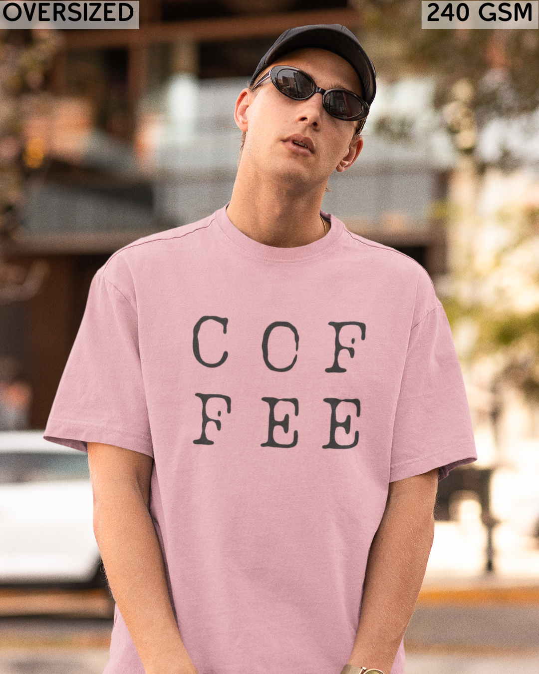 Coffee Large (English) Text Oversized T-Shirt - Unisex
