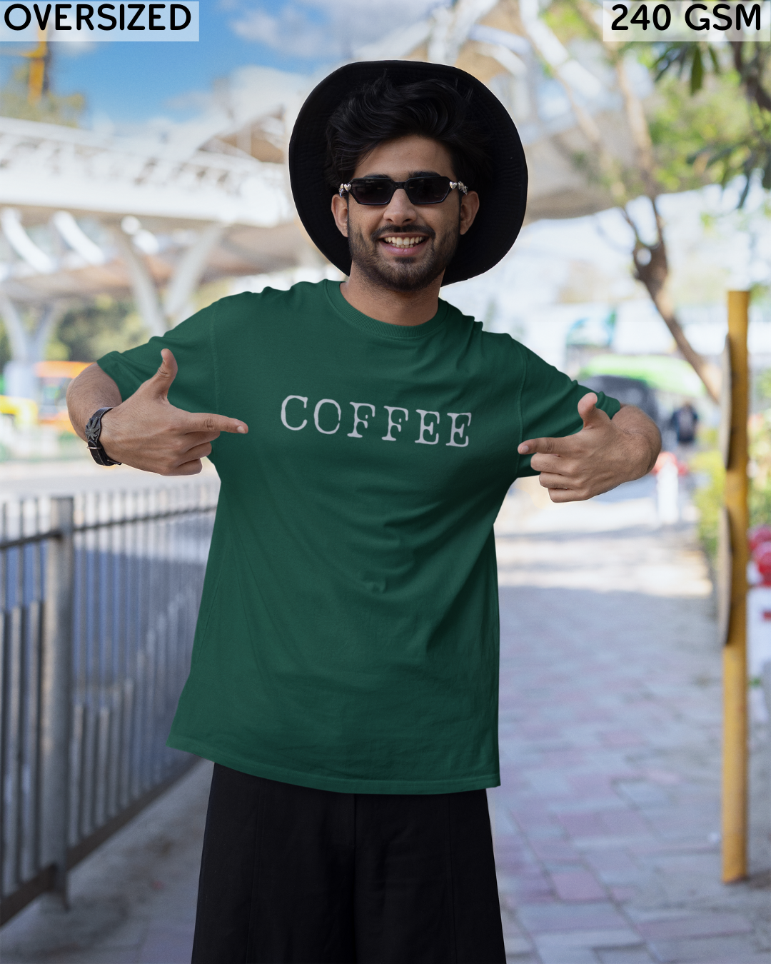 Coffee Small (English) Text Oversized T-Shirt - Unisex