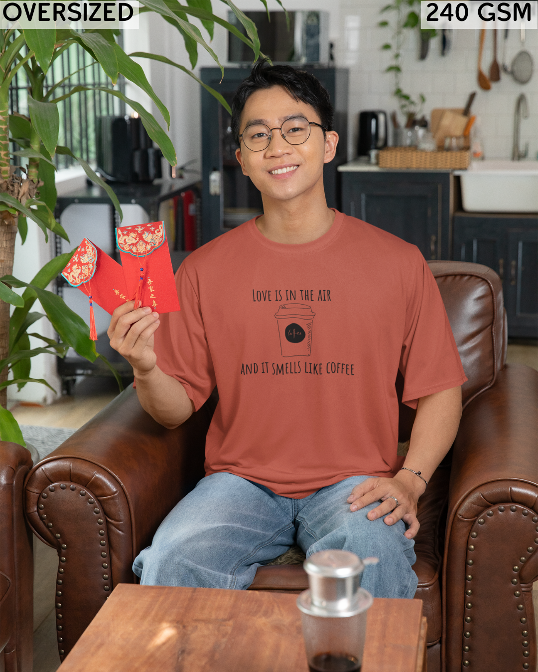 Love Is In The Air & It Smells Like Coffee Oversized T-Shirt - Unisex