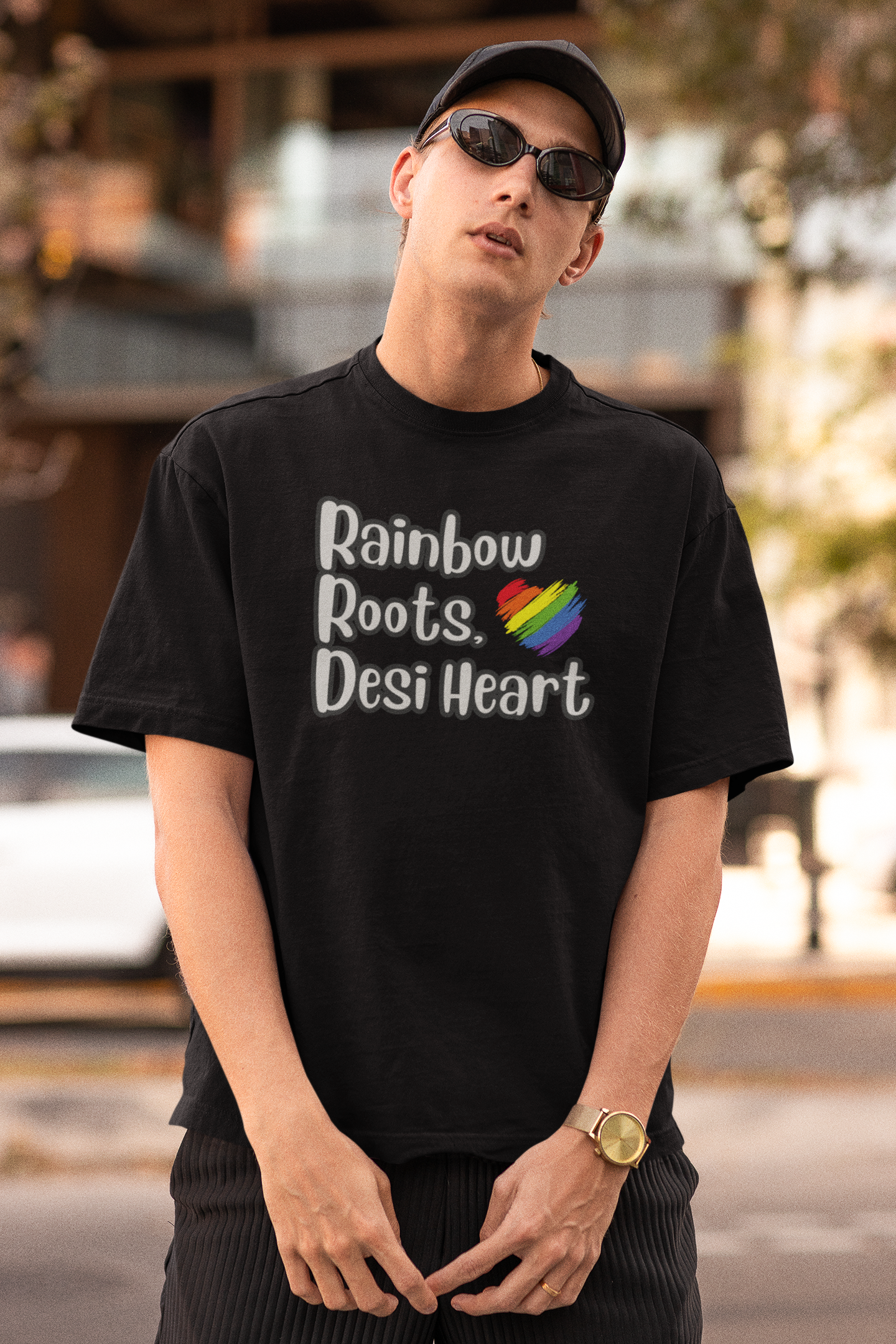 Rainbow Roots Desi Heart LGBTQ+ Oversized T-Shirt - Unisex