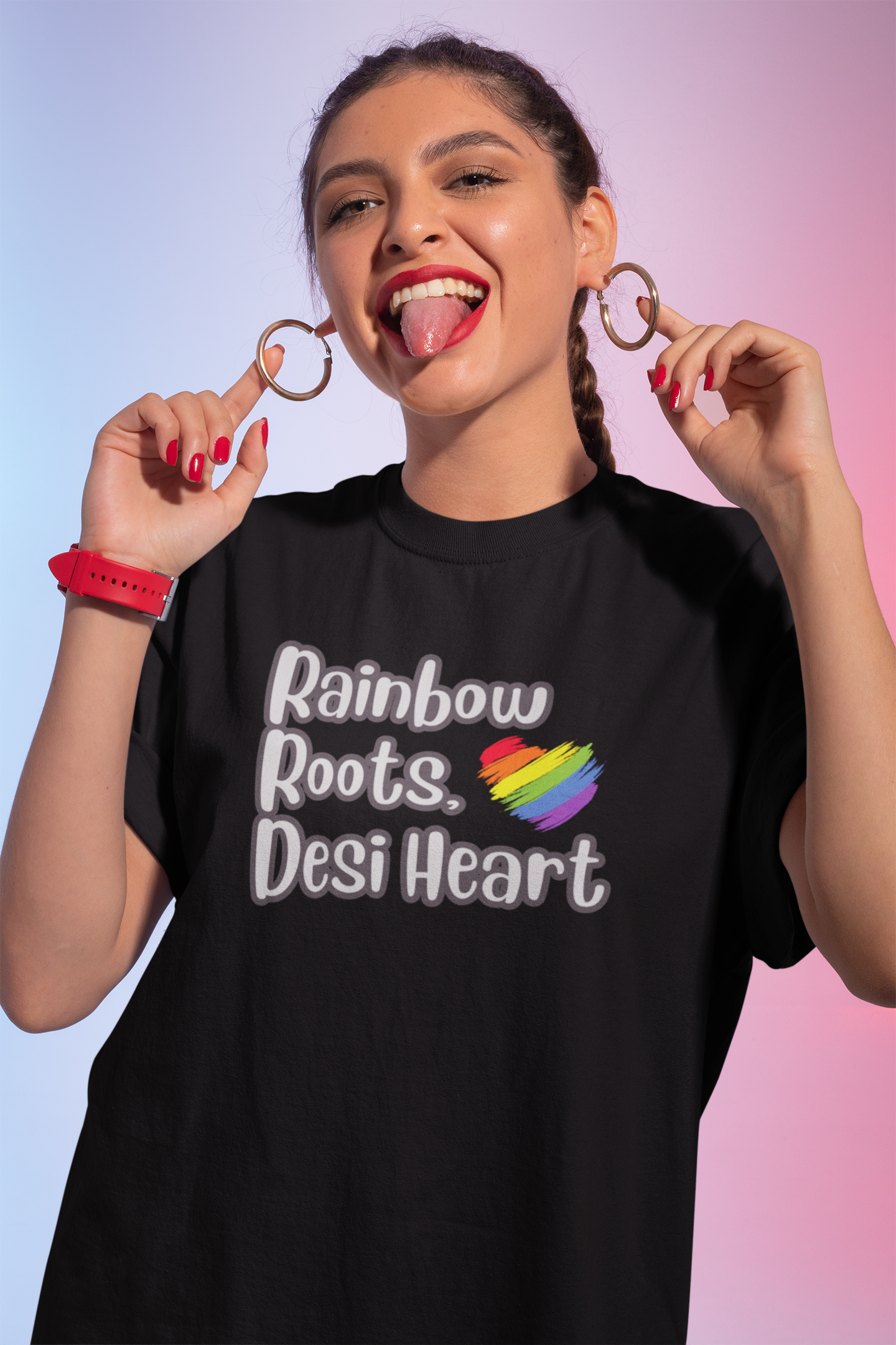 Rainbow Roots Desi Heart LGBTQ+ Oversized T-Shirt - Unisex