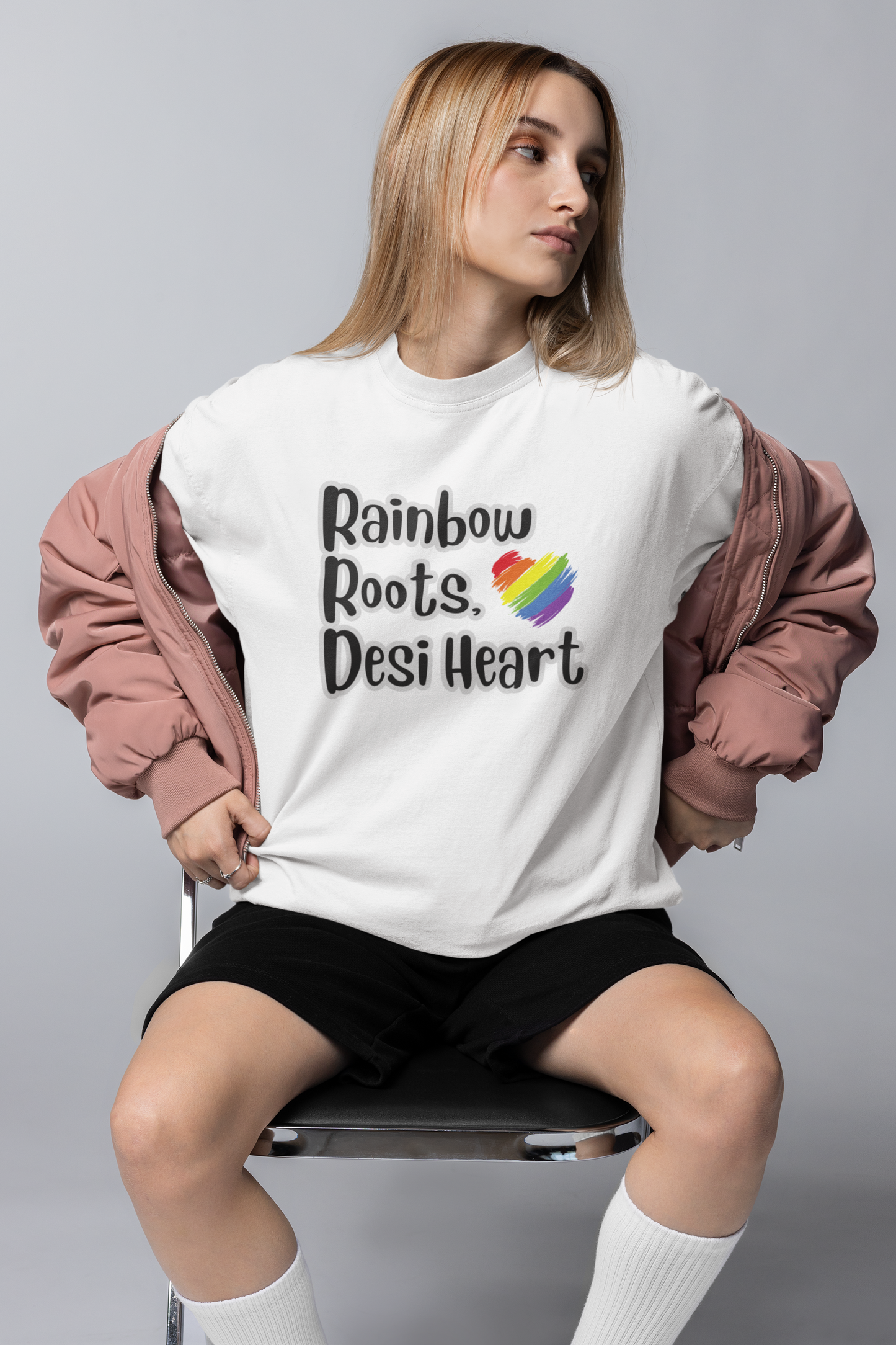 Rainbow Roots Desi Heart LGBTQ+ Oversized T-Shirt - Unisex