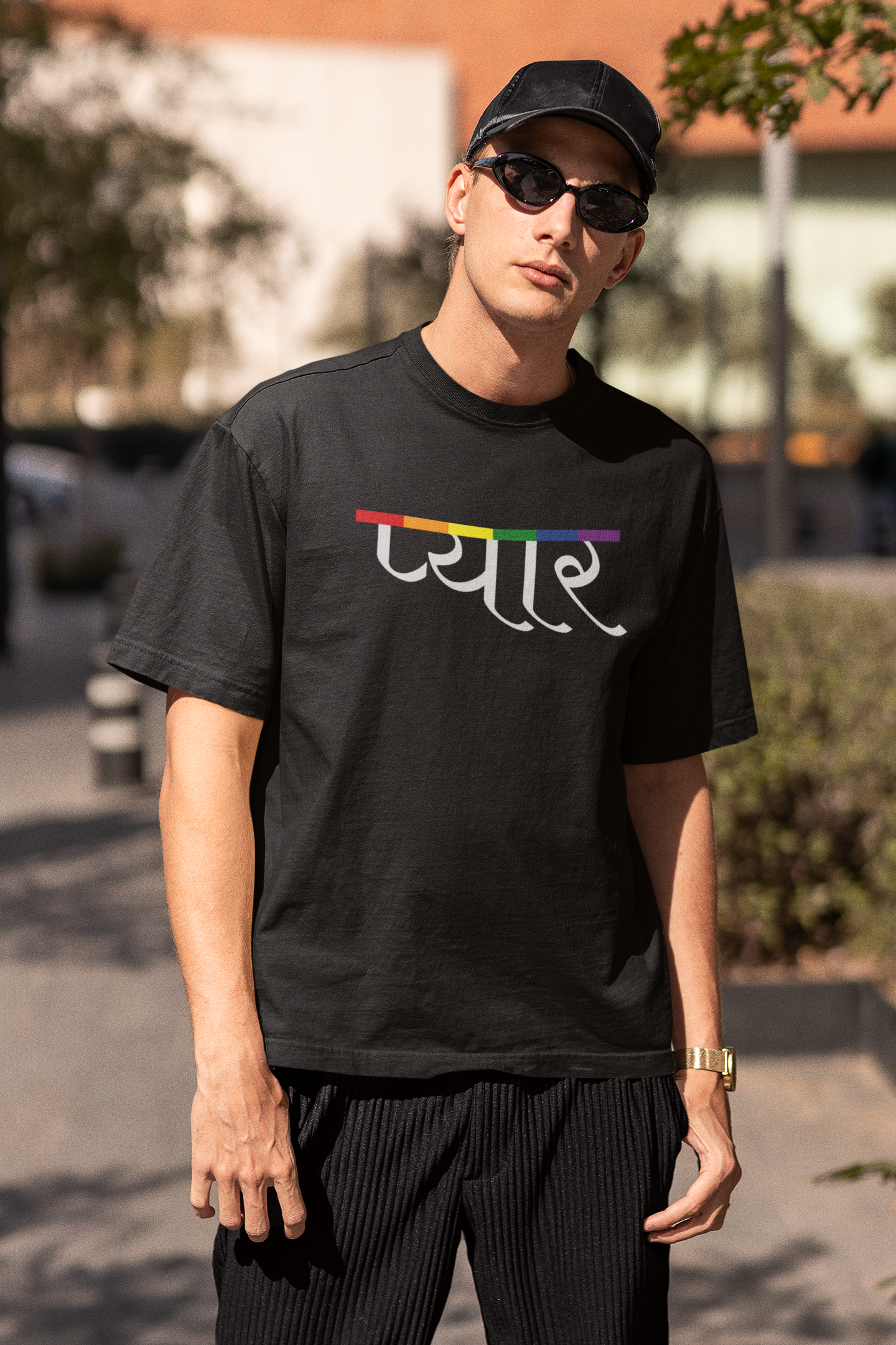 Love (Hindi) Text LGBTQ+ Oversized T-Shirt - Unisex
