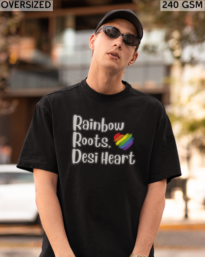 Rainbow Roots Desi Heart LGBTQ+ Oversized T-Shirt - Unisex