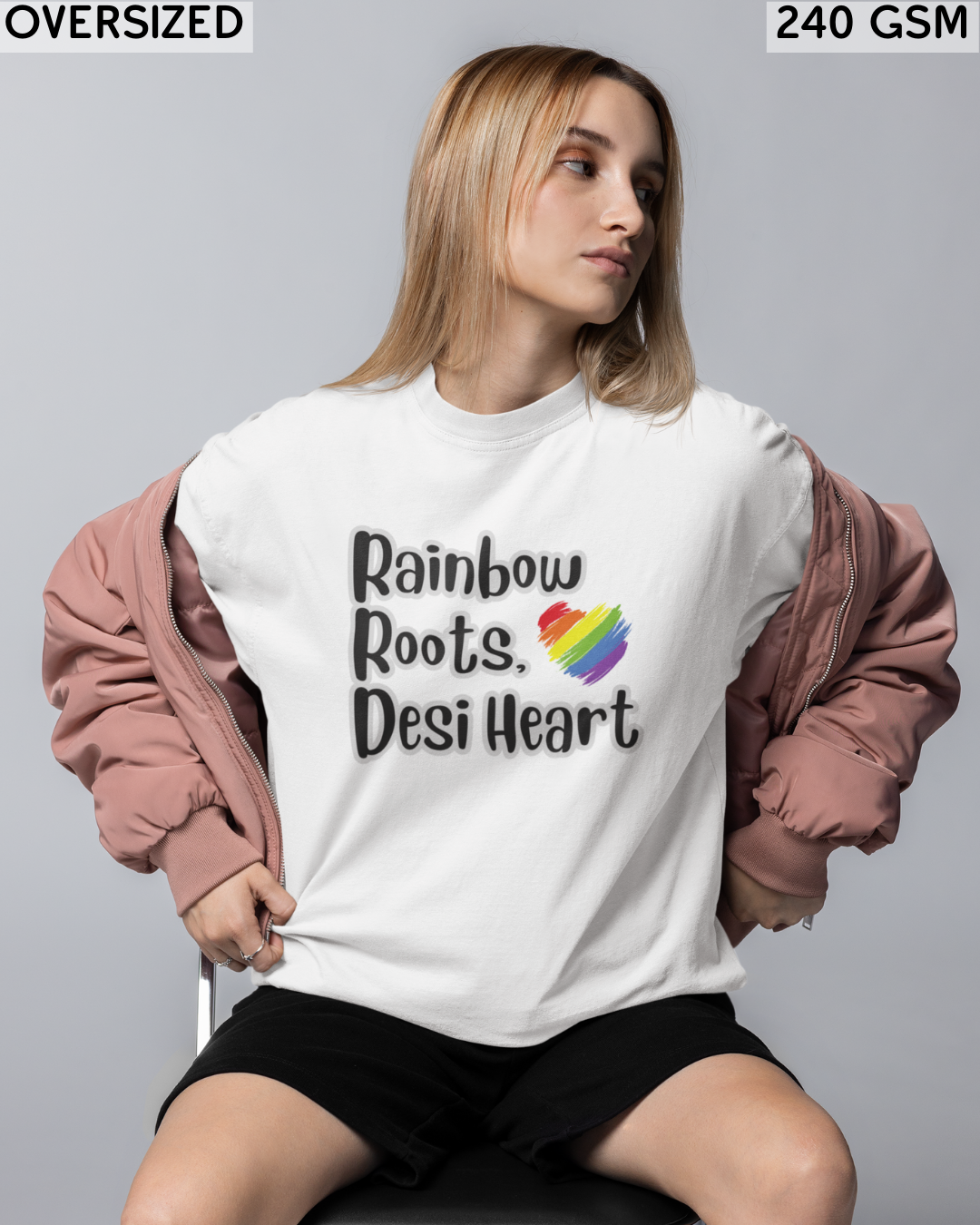 Rainbow Roots Desi Heart LGBTQ+ Oversized T-Shirt - Unisex