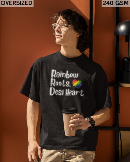 Rainbow Roots Desi Heart LGBTQ+ Oversized T-Shirt - Unisex