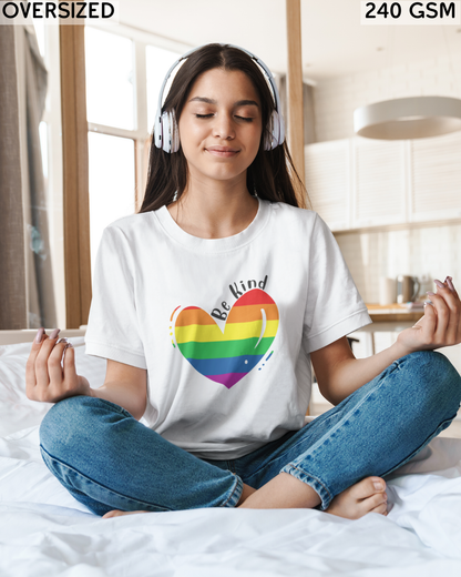 Be Kind Rainbow Heart LGBTQ+ Oversized T-Shirt - Unisex