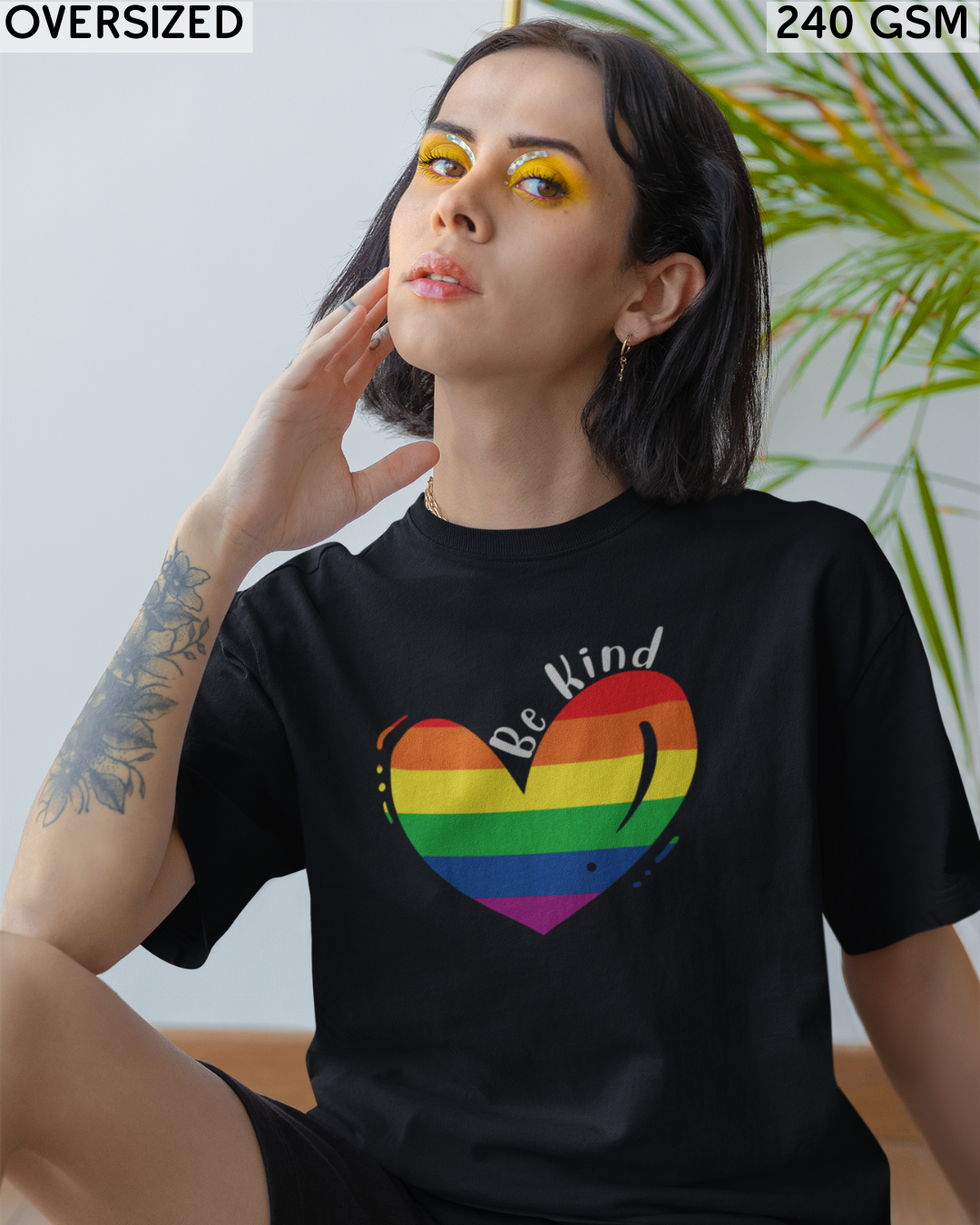 Be Kind Rainbow Heart LGBTQ+ Oversized T-Shirt - Unisex