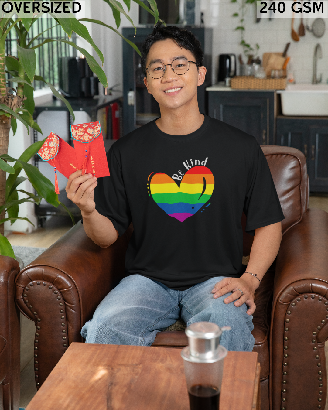 Be Kind Rainbow Heart LGBTQ+ Oversized T-Shirt - Unisex