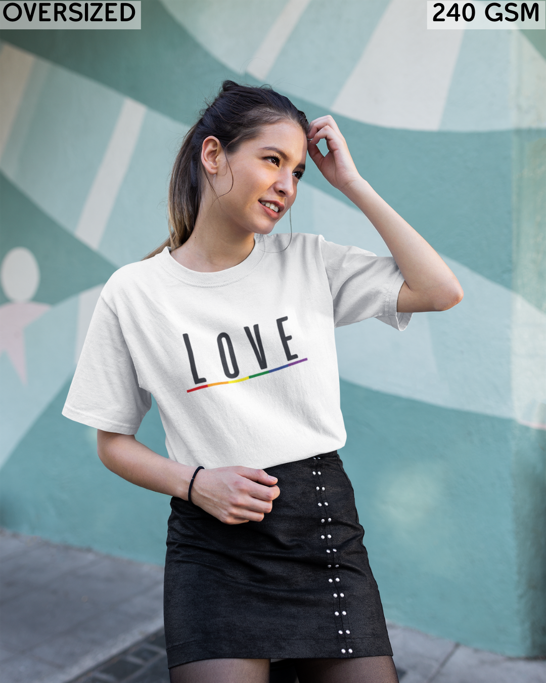 Love (English) Text LGBTQ+ Oversized T-Shirt - Unisex