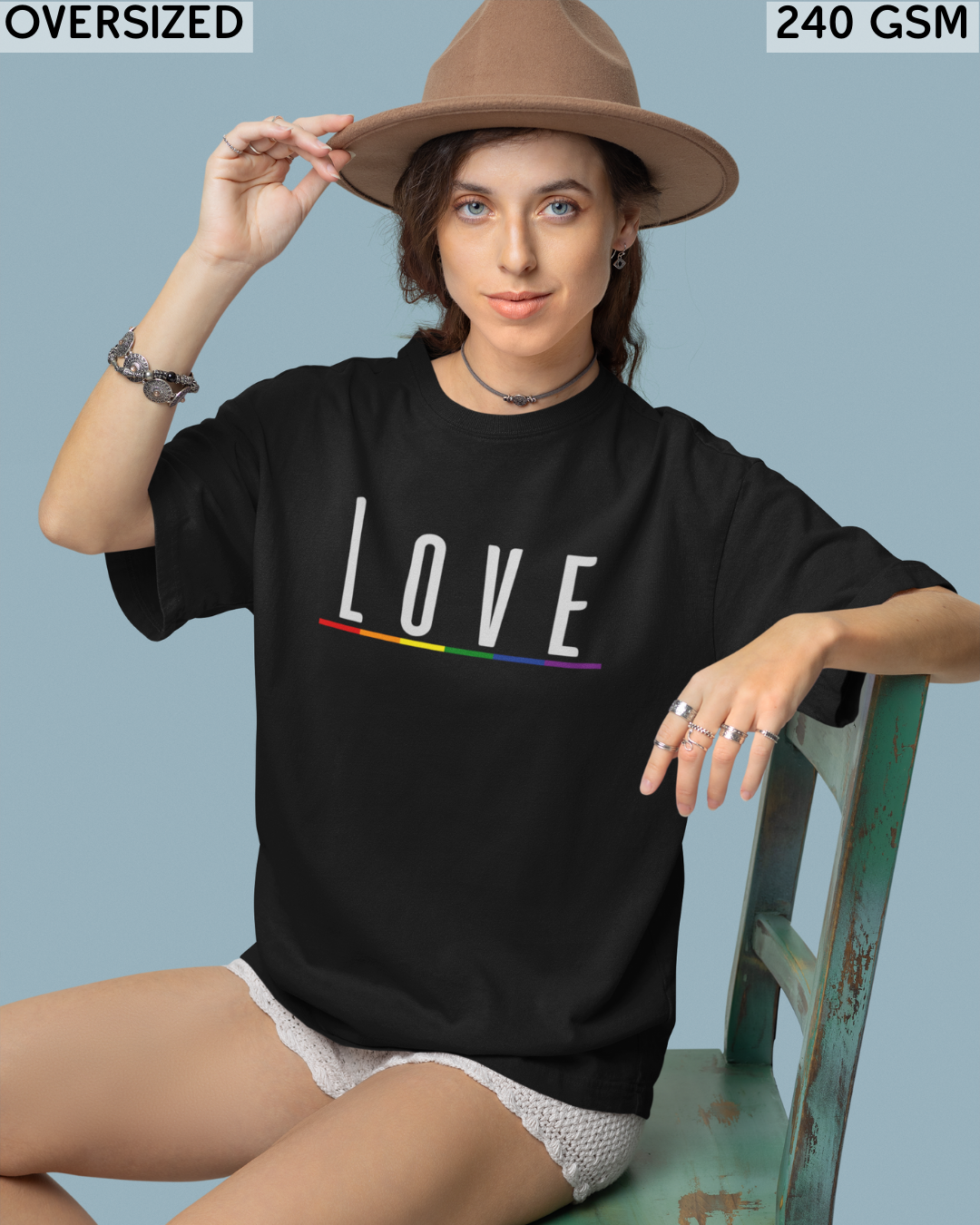 Love (English) Text LGBTQ+ Oversized T-Shirt - Unisex