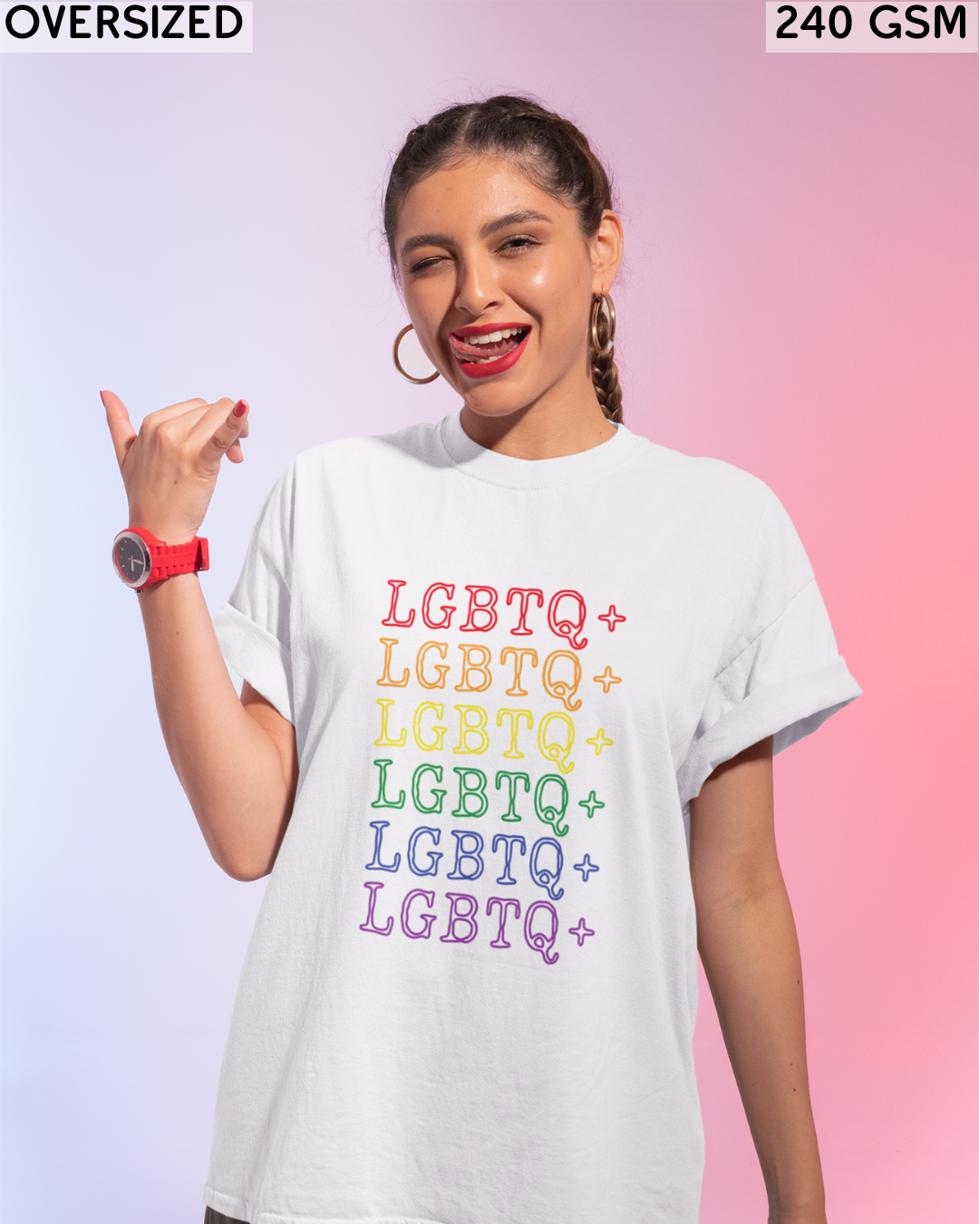 LGBTQ+ Rainbow Text Oversized T-Shirt - Unisex