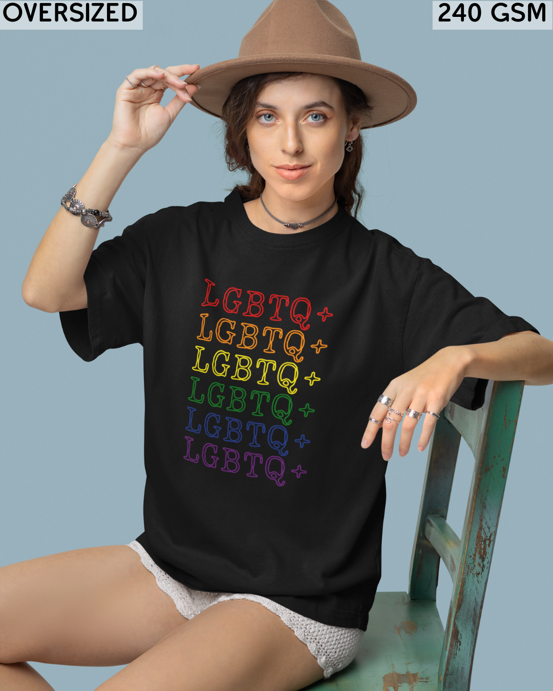 LGBTQ+ Rainbow Text Oversized T-Shirt - Unisex