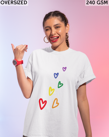 Rainbow Hearts LGBTQ+ Oversized T-Shirt - Unisex