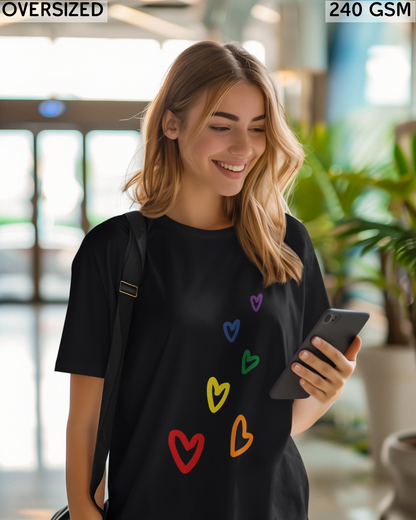 Rainbow Hearts LGBTQ+ Oversized T-Shirt - Unisex