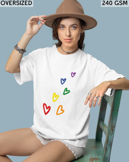 Rainbow Hearts LGBTQ+ Oversized T-Shirt - Unisex