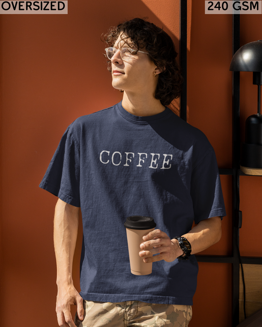 Coffee Small (English) Text Oversized T-Shirt - Unisex