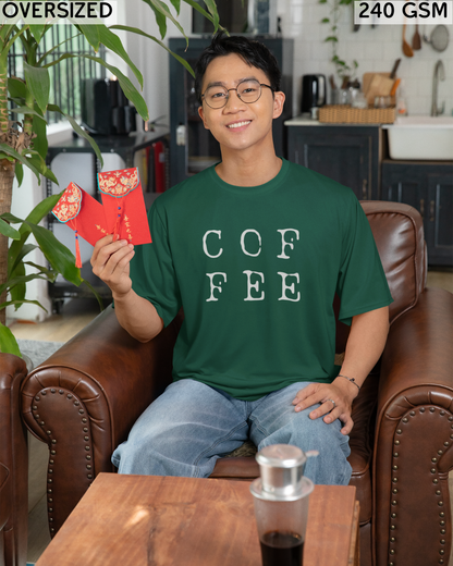 Coffee Large (English) Text Oversized T-Shirt - Unisex