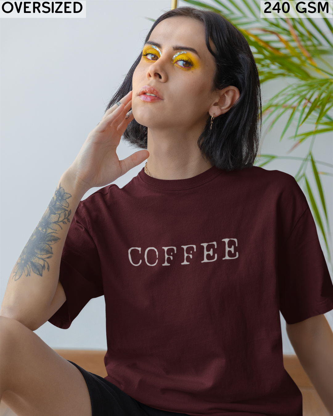 Coffee Small (English) Text Oversized T-Shirt - Unisex