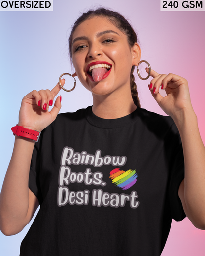 Rainbow Roots Desi Heart LGBTQ+ Oversized T-Shirt - Unisex