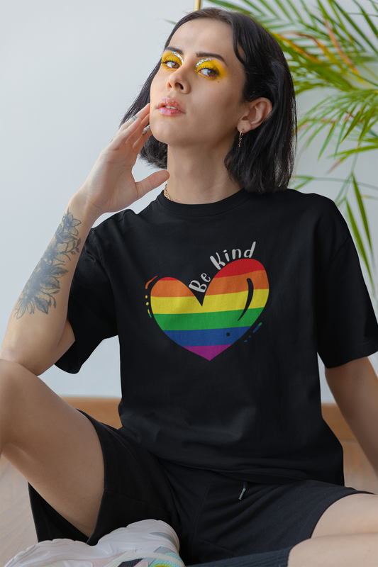 Be Kind Rainbow Heart LGBTQ+ Oversized T-Shirt - Unisex